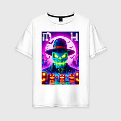 Футболка оверсайз женская Minecraft and halloween collaboration - neon glow, цвет: белый