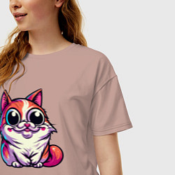 Футболка оверсайз женская Саркастически улыбающийся кот, цвет: пыльно-розовый — фото 2