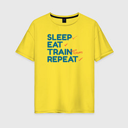 Футболка оверсайз женская Eat sleep train repeat - blue and red, цвет: желтый