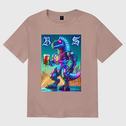 Женская футболка оверсайз Beersaur neon glow - meme