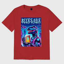 Женская футболка оверсайз Кибер пивозавр из будущего - нейроарт