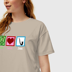 Футболка оверсайз женская Мир любовь джаз, цвет: миндальный — фото 2