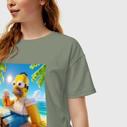 Футболка оверсайз женская Гомер Симпсон в стиле Майнкрафт с кружкой пива - н, цвет: авокадо — фото 2