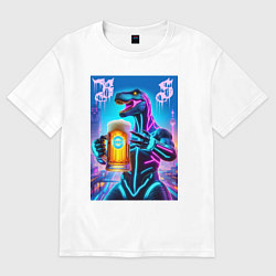 Футболка оверсайз женская Neon beersaur in metropolis - ai art fantasy, цвет: белый