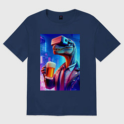 Женская футболка оверсайз Пивозавр в виртуальных очках - нейроарт