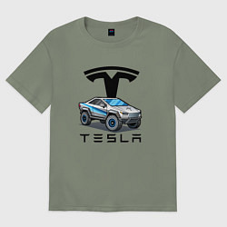Женская футболка оверсайз Tesla сybertruck Elon Musk