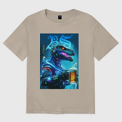 Футболка оверсайз женская Cyber beersaur with a mug of beer, цвет: миндальный