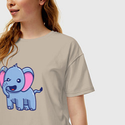 Футболка оверсайз женская Радостный слон, цвет: миндальный — фото 2