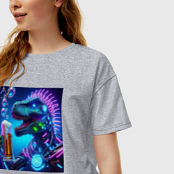 Футболка оверсайз женская Неоновый крутой пивозавр - нейроарт, цвет: меланж — фото 2