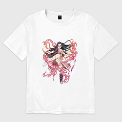 Женская футболка оверсайз Красивая боевая Незуко - Demon slayer