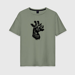 Футболка оверсайз женская Хипстер жираф в очках, цвет: авокадо