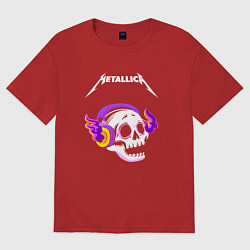 Женская футболка оверсайз Metallica - неоновый череп