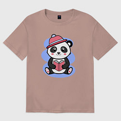Футболка оверсайз женская Панда с книжкой, цвет: пыльно-розовый