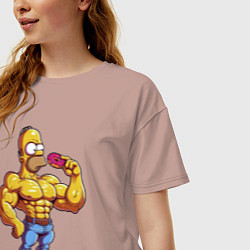 Футболка оверсайз женская Гомер культурист, цвет: пыльно-розовый — фото 2
