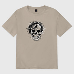 Футболка оверсайз женская Psychedelic skull leaf, цвет: миндальный