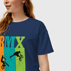 Футболка оверсайз женская BMX велосипед, цвет: тёмно-синий — фото 2
