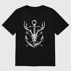 Женская футболка оверсайз Череп оленя и якорь