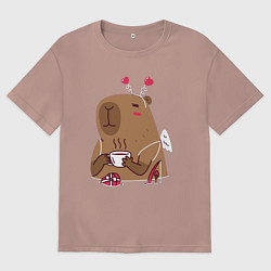 Женская футболка оверсайз Капибара с шоколадкой