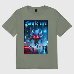 Женская футболка оверсайз Ёжик монстр в ночном мегаполисе - неоновое свечени