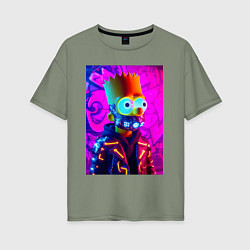 Женская футболка оверсайз Барт Симпсон в респираторе - неоновое свечение