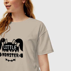 Футболка оверсайз женская Little monster - girl - пара, цвет: миндальный — фото 2