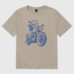 Женская футболка оверсайз Шпиц байкер на мотоцикле на чоппере померанец