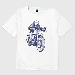 Женская футболка оверсайз Лабрадор байкер на мотоцикле чоппере