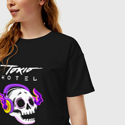 Футболка оверсайз женская Tokio Hotel - неоновый череп, цвет: черный — фото 2