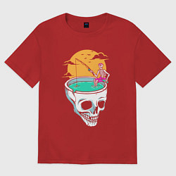 Женская футболка оверсайз Скелет на рыбалке