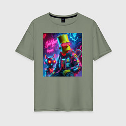 Футболка оверсайз женская Барт Симпсон с котом роботом - нейроарт, цвет: авокадо