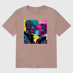 Женская футболка оверсайз Cyber love - pop art fantasy