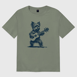 Женская футболка оверсайз Йоркширский терьер играет на гитаре