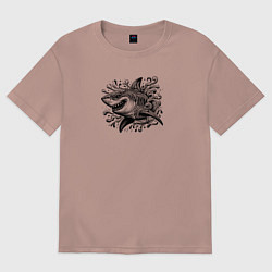 Женская футболка оверсайз Акула с коварной улыбкой