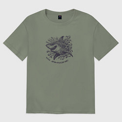 Футболка оверсайз женская Ухмыляющаяся акула в волнах, цвет: авокадо