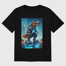 Женская футболка оверсайз Cyber tyrannosaur on a hoverboard - neon glow fant