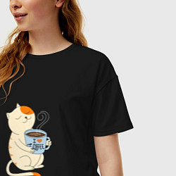 Футболка оверсайз женская Кошачье чаепитие, цвет: черный — фото 2