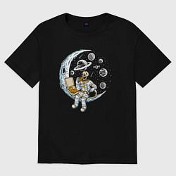 Женская футболка оверсайз Скелет ест пиццу на Луне