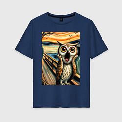 Женская футболка оверсайз Сова кричит на картине Эдварда Мунка - нейроарт