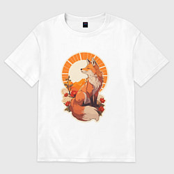 Женская футболка оверсайз Лиса и солнце в японском стиле