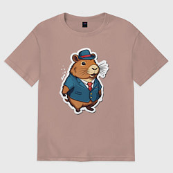 Женская футболка оверсайз Капибара деловая