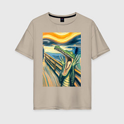 Женская футболка оверсайз Крокодил кричит на картине Эдварда Мунка - мем иск