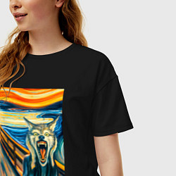 Футболка оверсайз женская Волк кричит на картине Эдварда Мунка - мем искусст, цвет: черный — фото 2