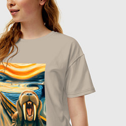 Футболка оверсайз женская Морж кричит на картине Эдварда Мунка - мем искусст, цвет: миндальный — фото 2