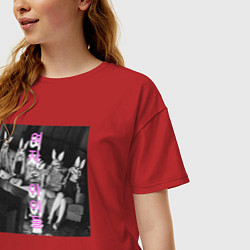 Футболка оверсайз женская G I-dle участницы с масками кроликов, цвет: красный — фото 2