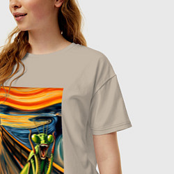 Футболка оверсайз женская Богомол кричит на картине Эдварда Мунка - мем иску, цвет: миндальный — фото 2