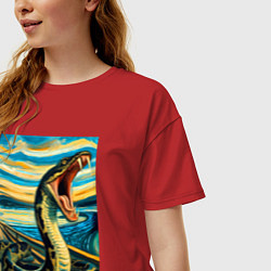 Футболка оверсайз женская Анаконда кричит на картине Эдварда Мунка - мем иск, цвет: красный — фото 2