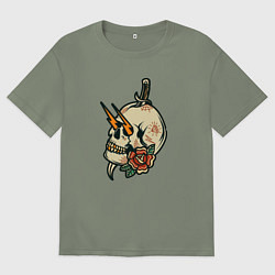 Футболка оверсайз женская Грозовой череп, цвет: авокадо