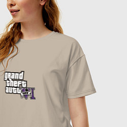 Футболка оверсайз женская Grand Theft Auto 6 vice city logo, цвет: миндальный — фото 2