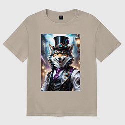 Женская футболка оверсайз Стимпанк волк