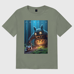 Женская футболка оверсайз Тоторо вспугнул кота в ночь на хэллоуин - фантазия